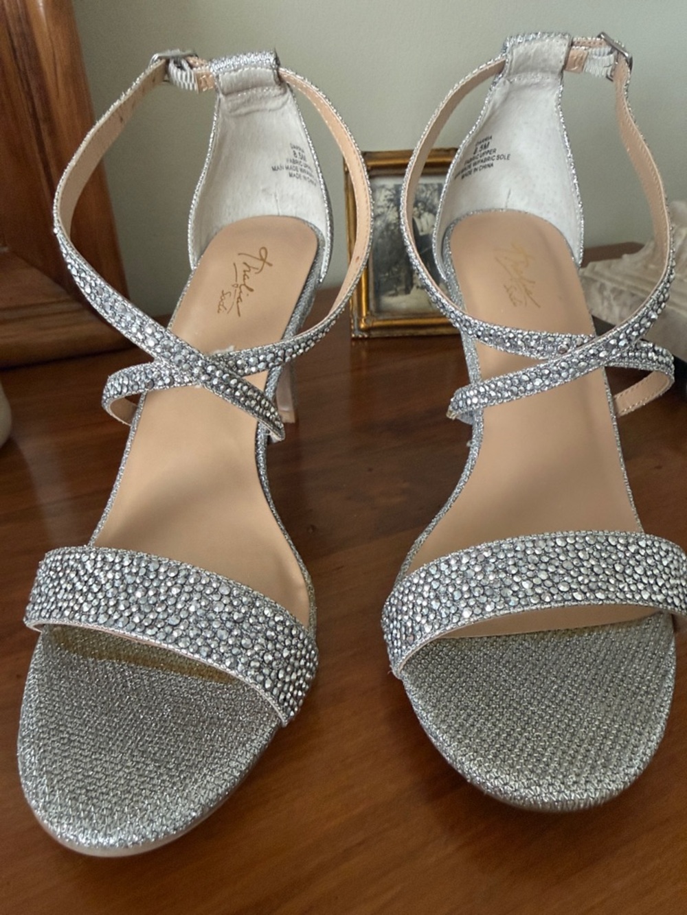 Thalia Sodi Silver Rhinestone Strappy Heels